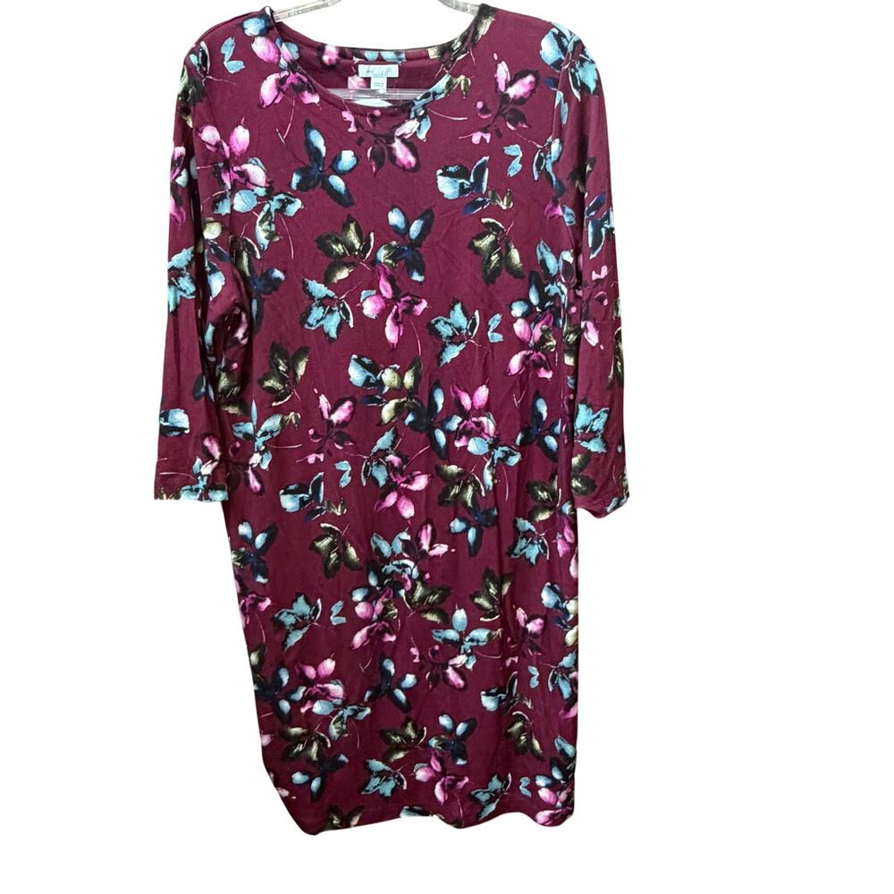 J. Jill Ponte Stretch Floral Dress Womens Size Large Fall Classic